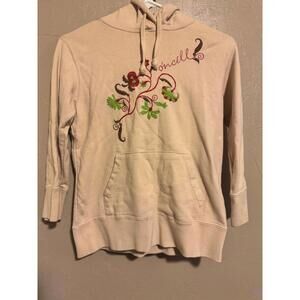 Vintage O’Neill Embroidered Hoodie | Y2K Floral Surf Sweatshirt | Beige Boho Med